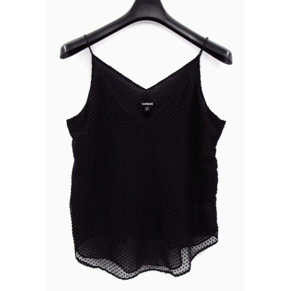 Express Black Polka Dot Cami Tank Top Womens Medium Lined Mesh Flocked Dot - Picture 1 of 10